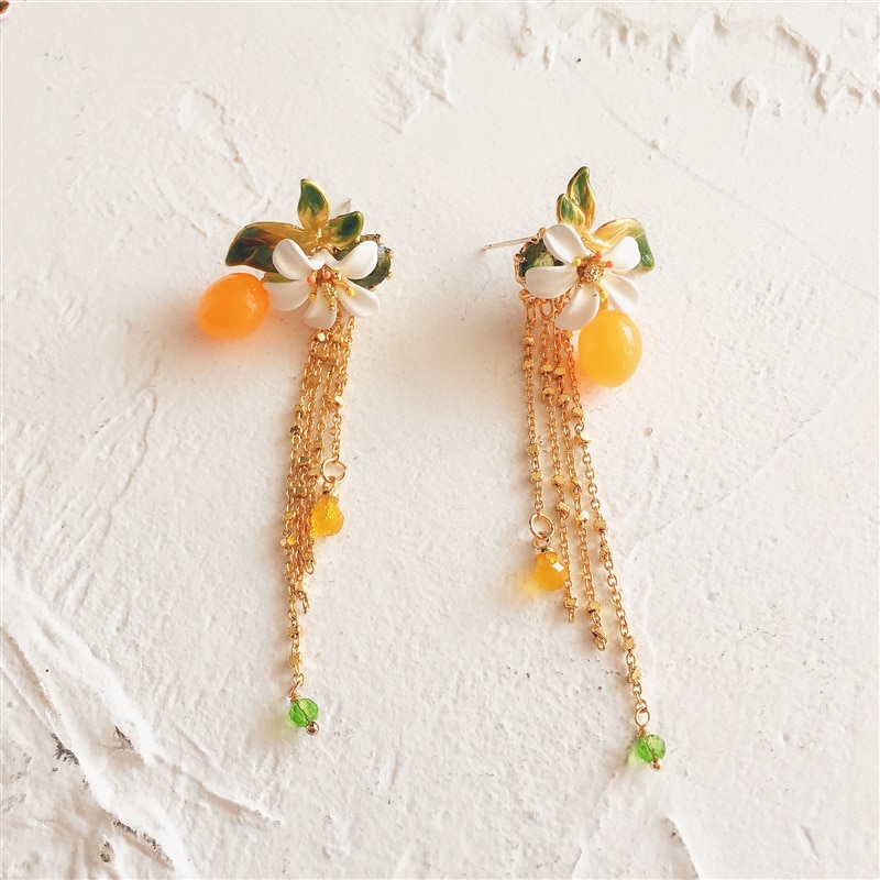 Romantisk søte oransje blomster perle ørering ring armbånd armbånd halskjede smykkesett for kvinner hvite blomster smykker