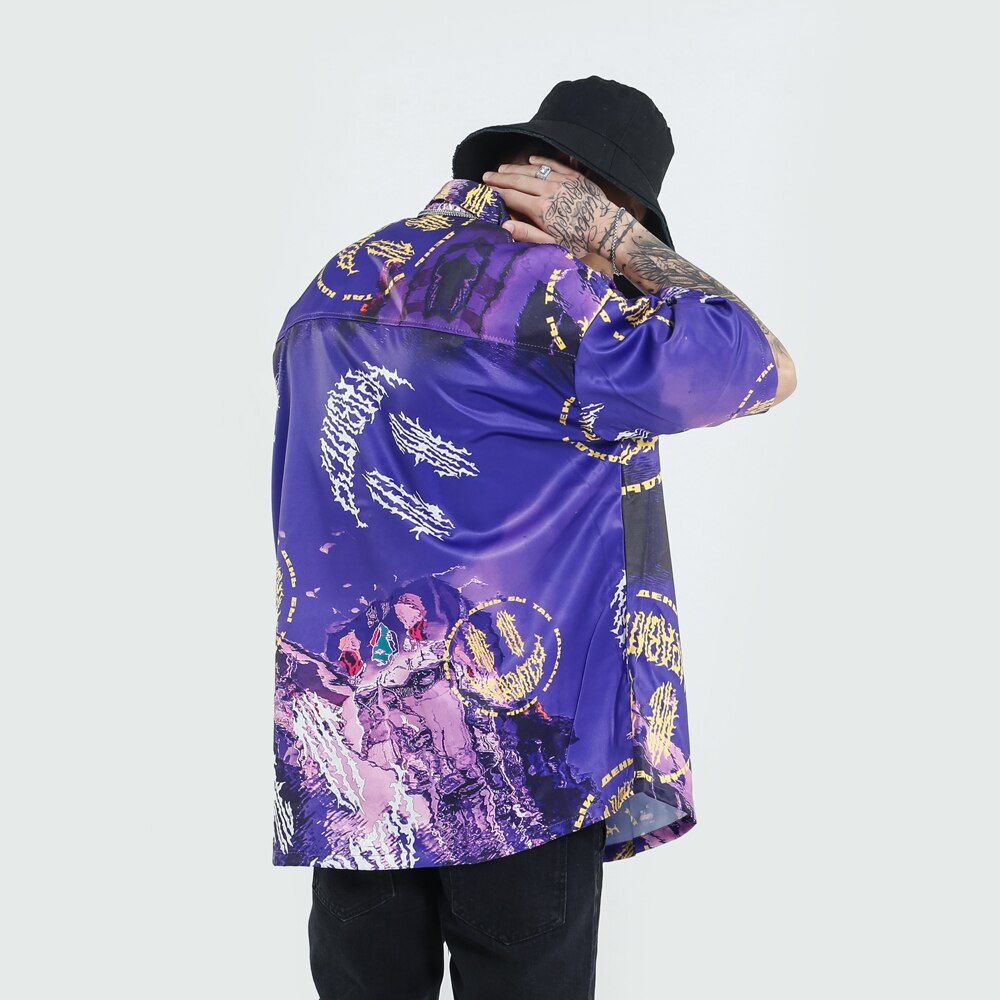 Blå gotisk tøj sommer toppe plus size bluse streetwear oversized dametøj goth hawaiiansk aloha skjorte