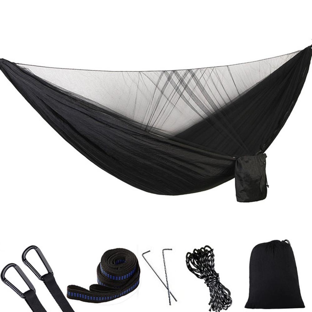 Ultralet bærbar udendørs camping myggenet mand kvinder børn nylon hængende seng sove gynge unisex solid komfortabel hængekøje: Sort