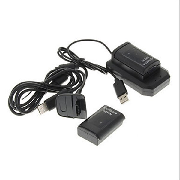 Dubbele Oplaadbare Batterij + Usb Charger Cable Pack Voor Xbox 360 Draadloze Controller: black
