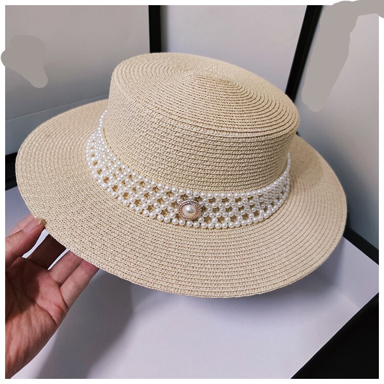 Chapeau français avec ruban de perles pour femme, casquette fedora, jazz, panama