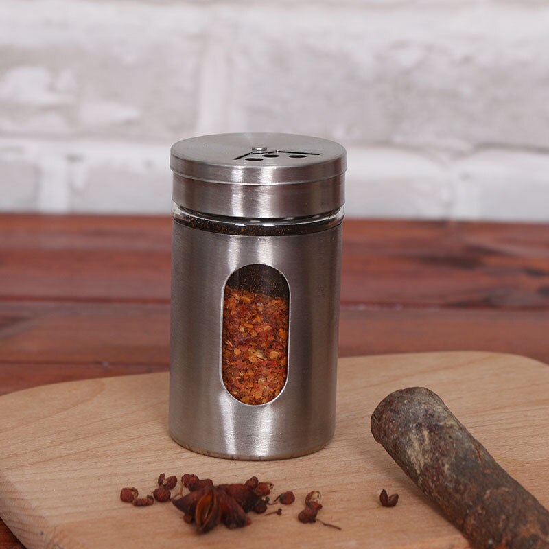 Barbecue Chili Peper Fles 304 Roestvrij Staal Kruiden Fles Tandenstoker Zout En Peper Kruiden Jar Keuken Glas Bolt: 90ml