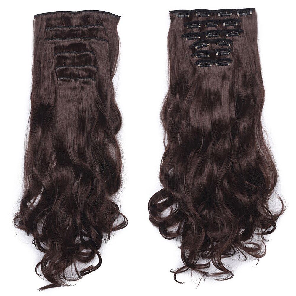 22" 16 Clips Synthetic Body Wave Clip In Hair Extensions Long Curly Heat Resistant Hairpiece Ombre Hair For Women: 4