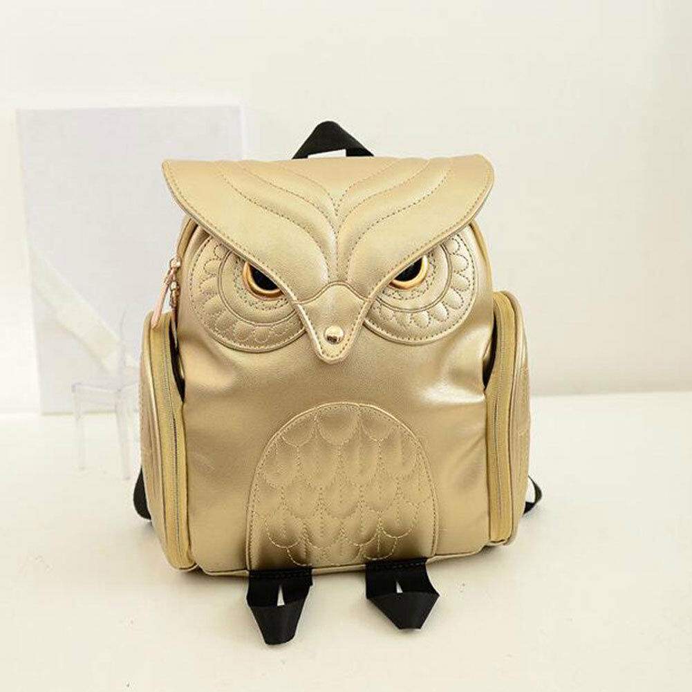 Moda coruja 1pc womens mochila meninas ocasional coruja forma em relevo ombro backbags mochila sacos de viagem: Ouro / Dourado