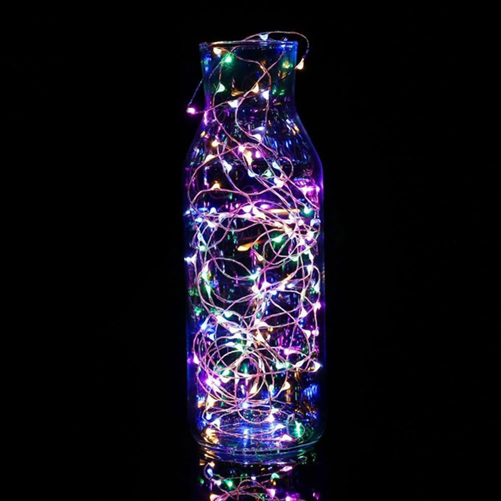 1m- strenget fe lys 10 led batteridrevet julelys fest bryllupslampe tilbehør flaske snor lampe #15: Flerfarvet