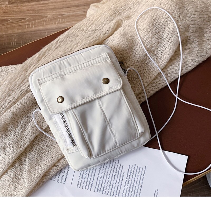 Simple Couple Women's Crossbody Bag Handbag Shoulder Messenger Bags Solid Color Female Flap Purse Clutch: White belt bag