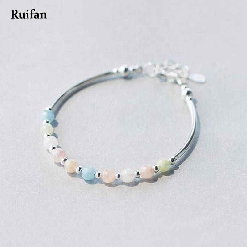 Ruifan coloré naturel Morganite Bracelet 925 en argent Sterling Bracelets pour femme femme à la argent 925 bijoux YBR009