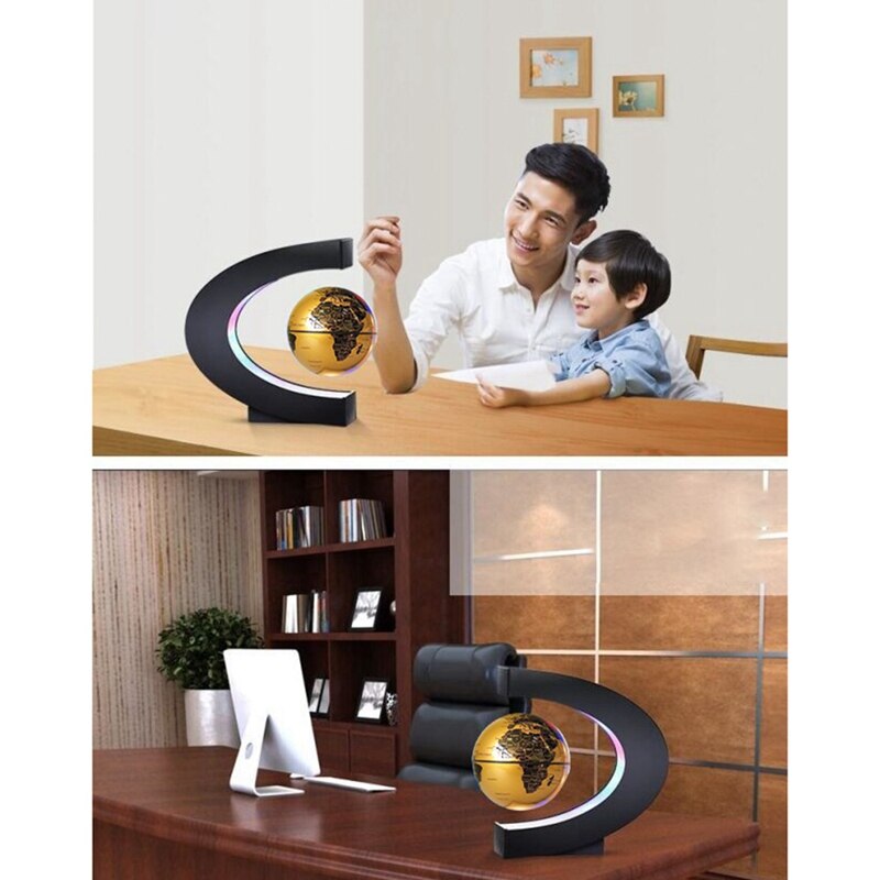 Floating Globe Globe World Map Magnetic Levitation Globes C-Frame LED English Gold Globe for Kids-US Plug