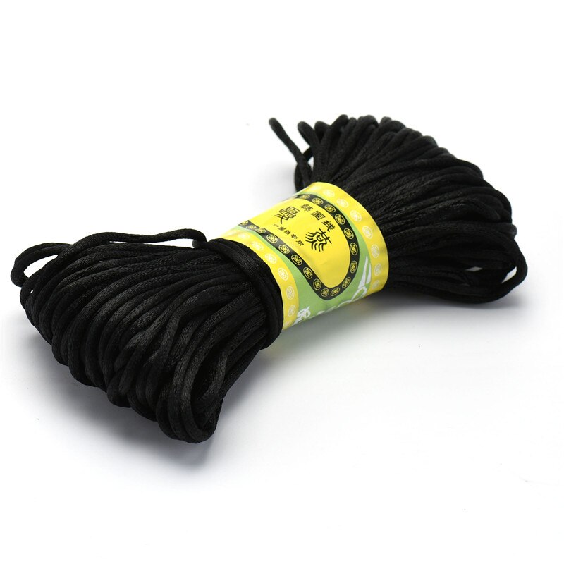Cordon tressé en Satin de soie pour macramé, 20m, 2.5mm, pour fabrication de bijoux, Bracelet à perles, cordon chinois: Black