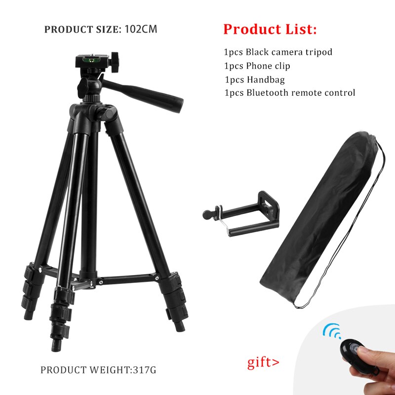 102/132/152cm Flexible Mobile Tripod Stand For Smartphone Dslr Camera Tripod Holder With Bluetooth Remote For Selfie Photography: 102cm black set