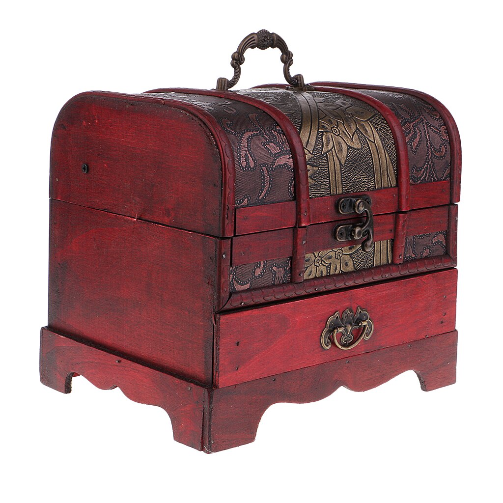 Handmade Wooden Jewelry Box - 22x16cm - Vintage Asian Style - Ring Necklace Organizer Case with Lock
