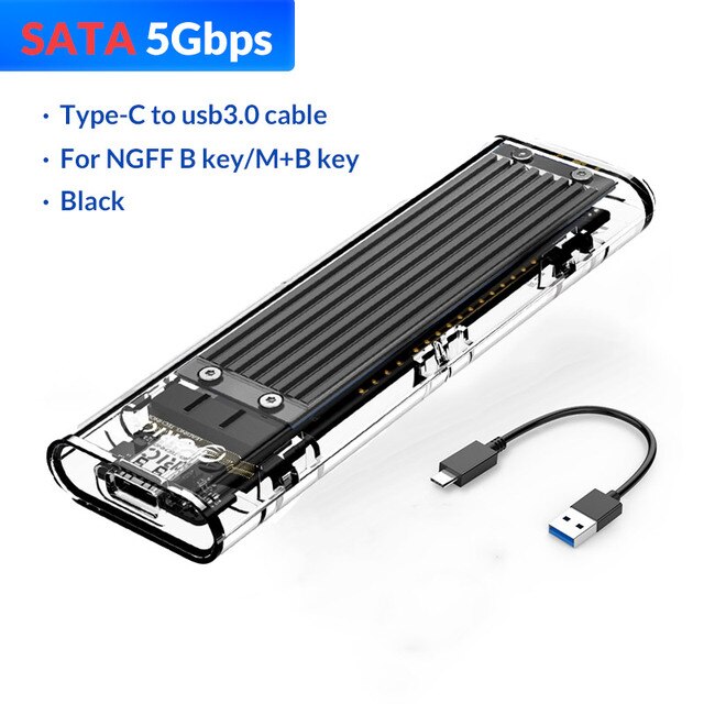 ORICO – boîtier M.2 vers USB Type C, disque dur Transparent, adapté au NVME NGFF SATA M/B Key Ssd TCM2-C: NGFF-5GB Black