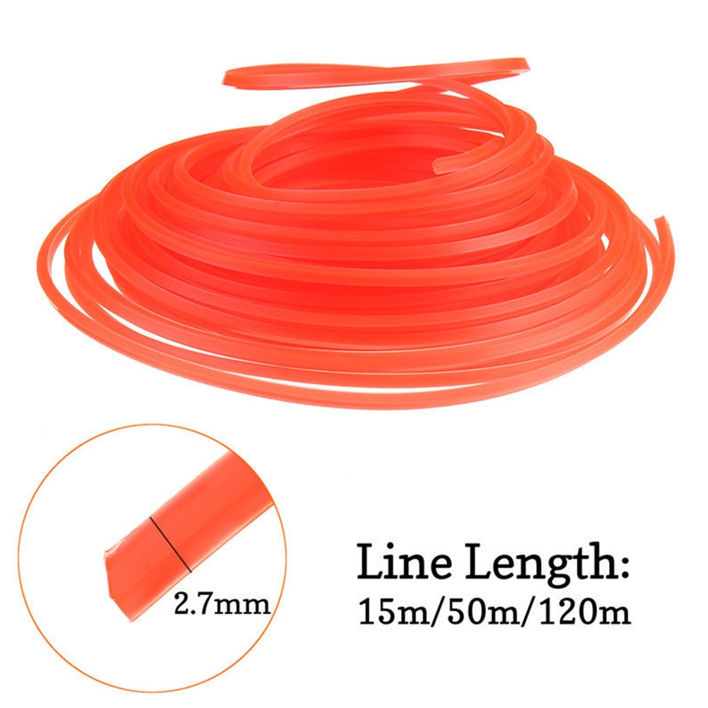 Værktøjer have universal wire 15/50/120m buskrydder nylon reb firkantet 2.7mm landbrugstilbehør trimmer line græsplæne