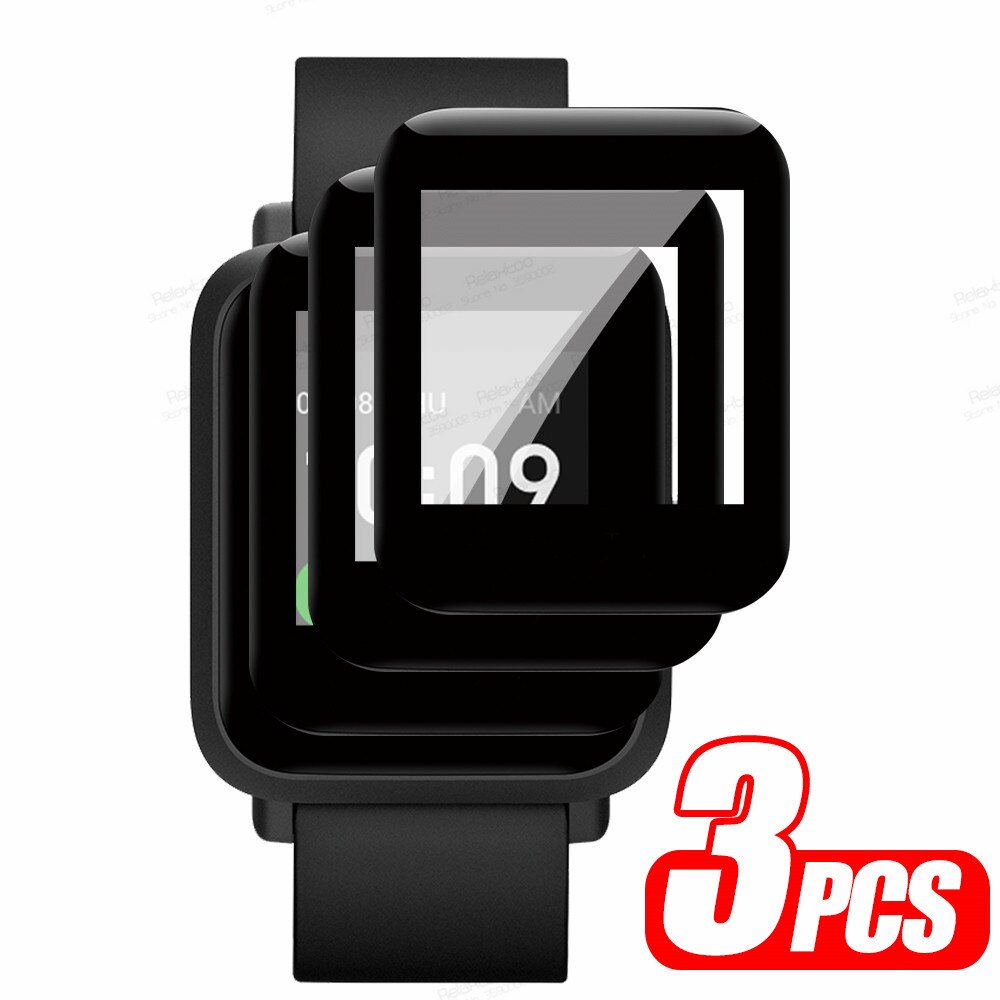 Película de vidro de proteção para huami amazfit bip lite, cobertura completa, filme protetor de tela inteligente, smartwatch, 3 peças: 3 pieces / BIP U