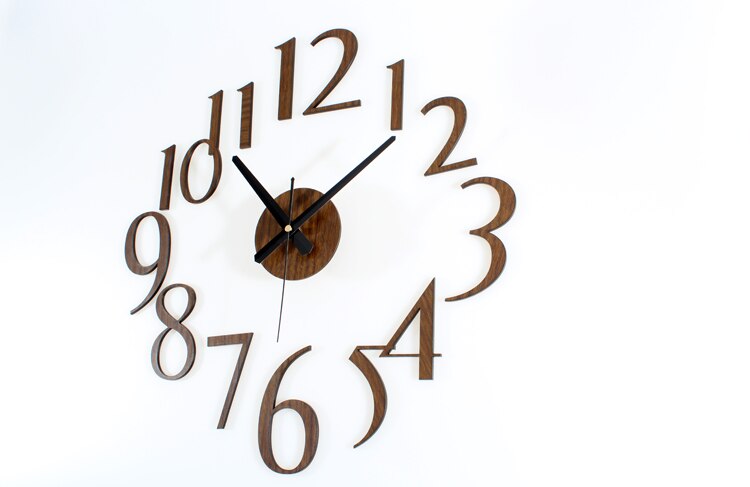 DIY Wooden Wall Clock Modern Living Room Wood Clocks Quartz Digital Wall Watch 3D Stickers Silent Home Decor