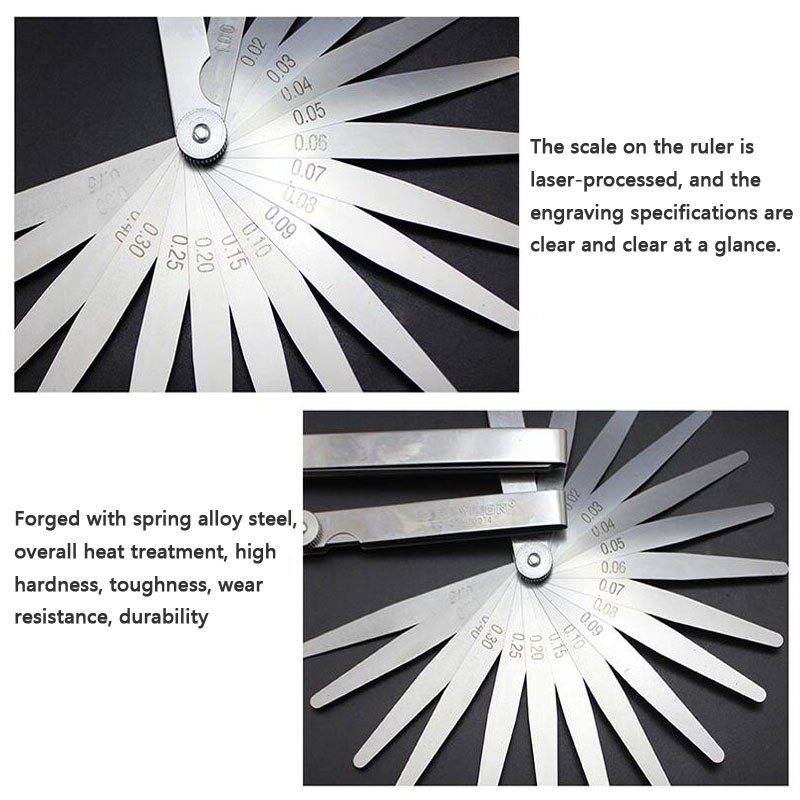 Stainless Ateel Anti-Rust Feeler Gauge Gap Ruler 17 Blade Feeler Metric Gap Filling 0.02-1.0mm Thickness Gauge Measuring Tool