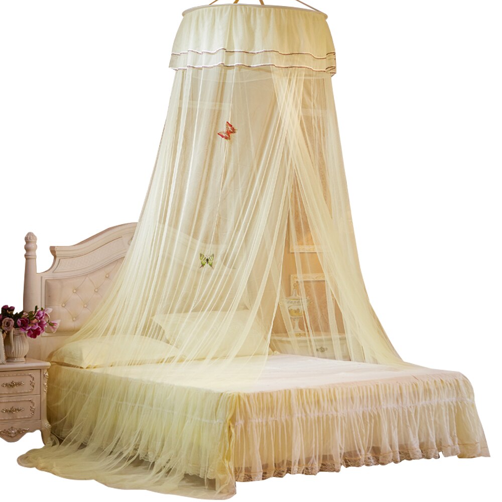 Sengehimmel hængt myggesikkert net rund top prinsesse seng telt gardin foldbar baldakin på sengen fe blonde dossels: B3