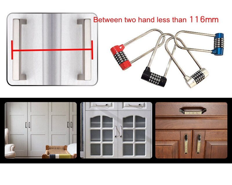 5 Dial Password Combination Lock Antitheft Alloy Steel U Shape Lock Padlock Glass Door Locks Bicycle Motorcycle chain lock