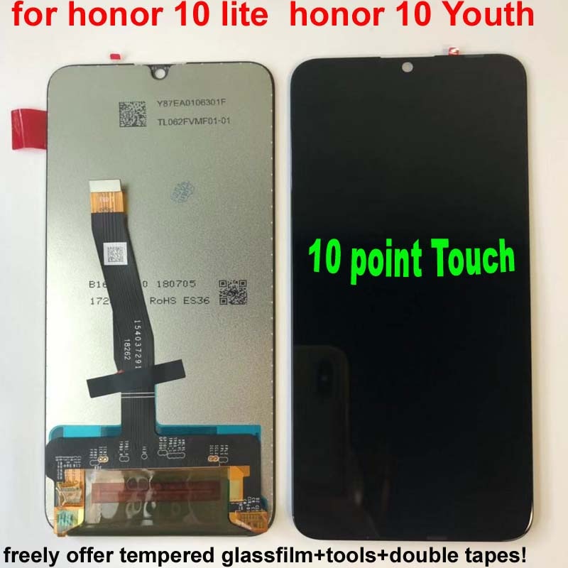 100% pantalla Original para Huawei Honor 10 Lite LCD Digitalizador de pantalla táctil con Marco Mundial versión 6,21 "HRY-LX1 HRY-LX2 HRY-L21