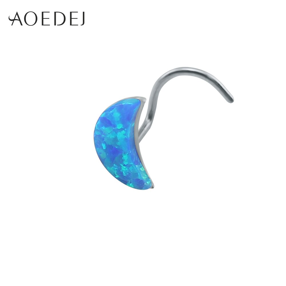 Piercing Nez - Pierre Opale Feuille Lune Bleue - Form L 20g - Bijou Corps Acier Inoxydable: Bleu
