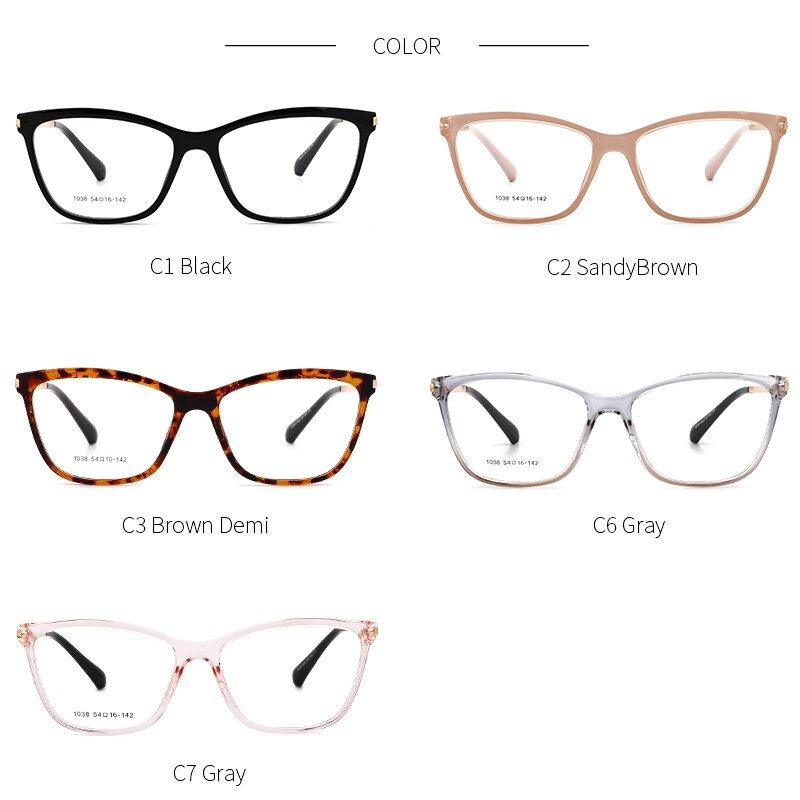 Tangowo  tr90 brilmontuur voor dames, cateye-bril, vintage mypoia, volledig optische bril op sterkte, 1038 monturen