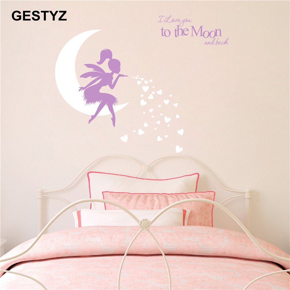 Autocollant mural féerique "I Love You to The Moon and Back" pour fille, décoration de chambre d'enfant, 66 pièces: Purple