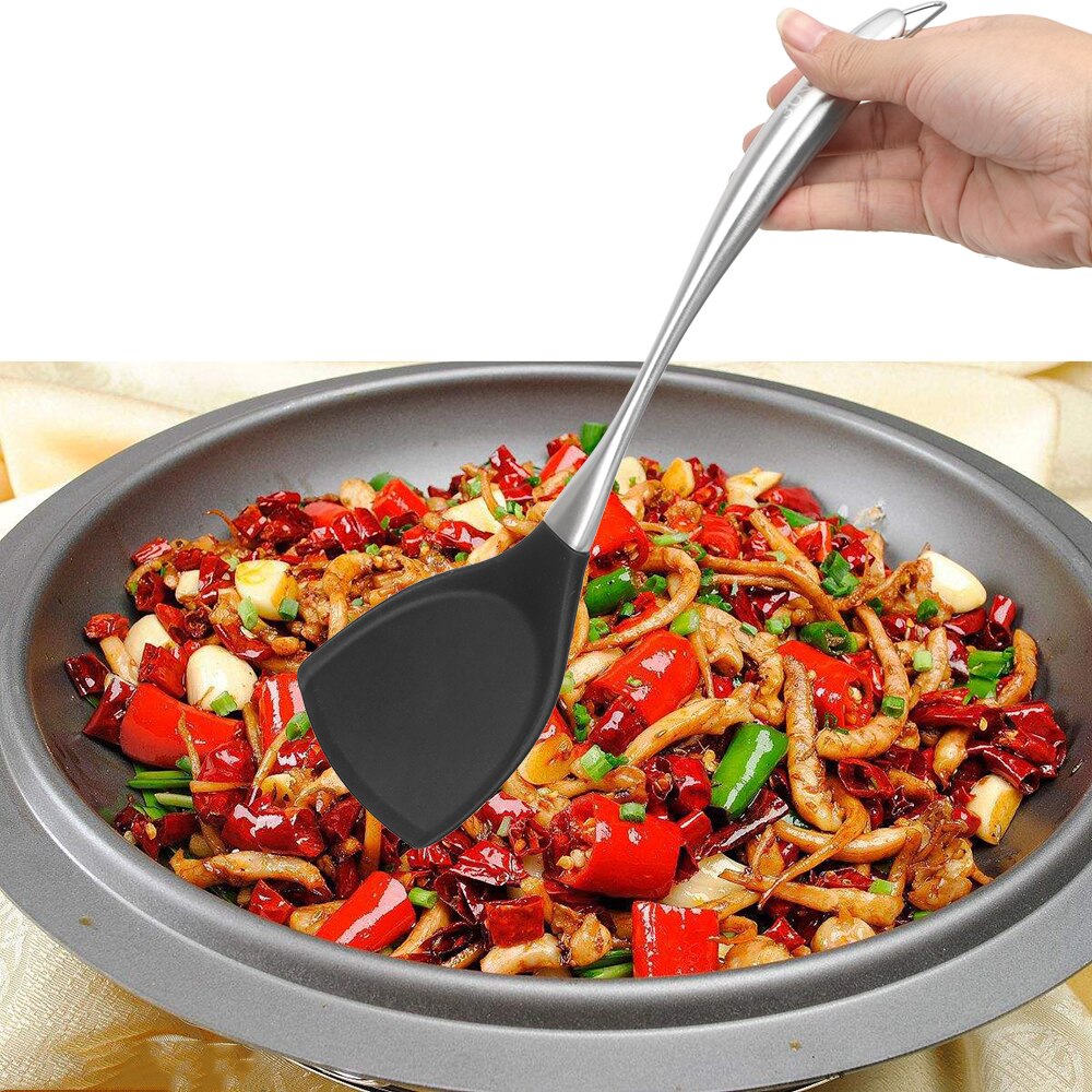 Silicone Stainless Steel Handle Kitchen Cooking Tool Soup Spoon Non-stick Heat Resistant Cooking Turners Kitchen Accessories