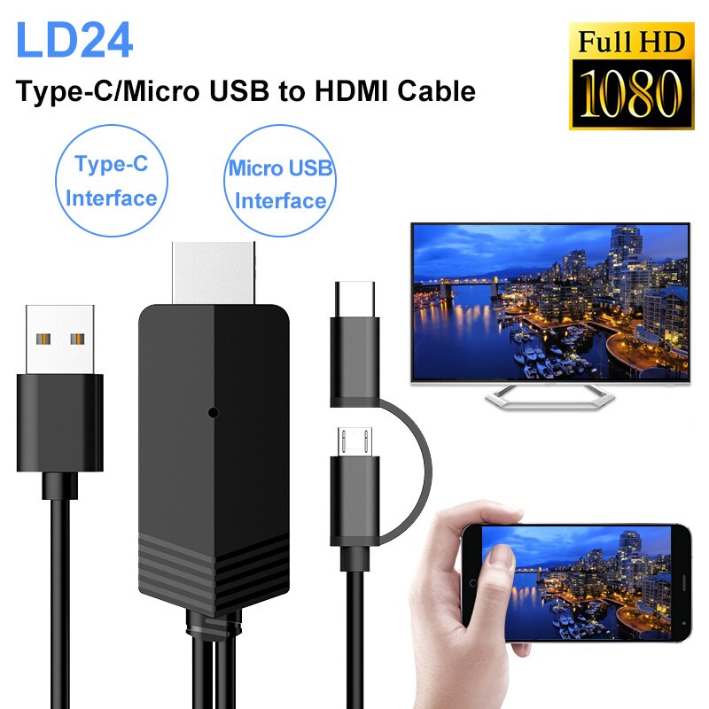 1080P TV stick HDMI Cable LD24 High Compatible With Phones With Micro USB/Type-C Interface Support CellPhone With Android System