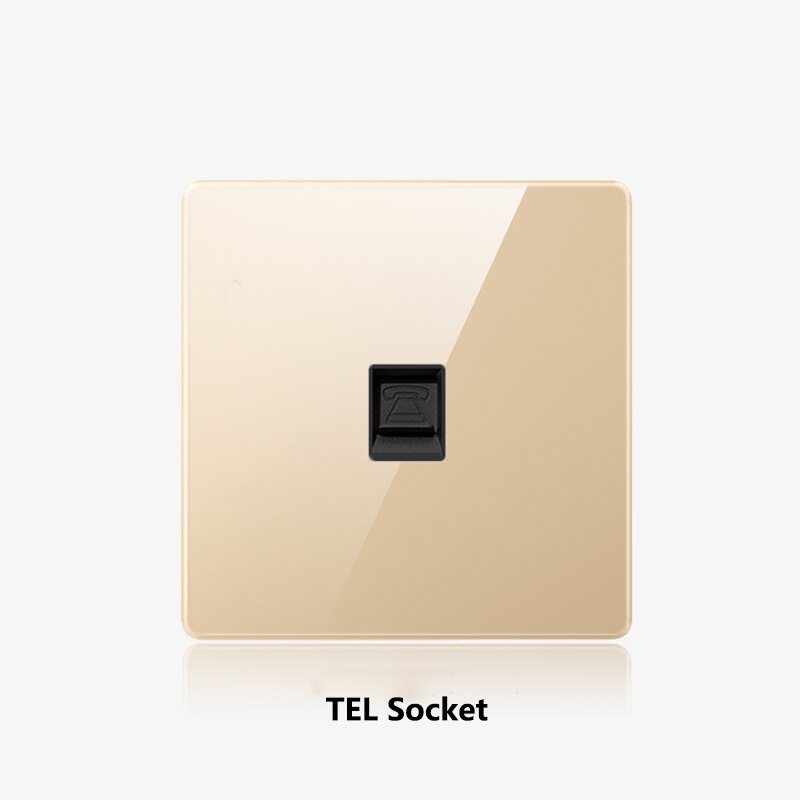 Atlectric wall socket netværk telefon lnterface flammehæmmende guld glaspanel cat 5 rj45 internet stikkontakt dual socket 86mm*86mm: 1p