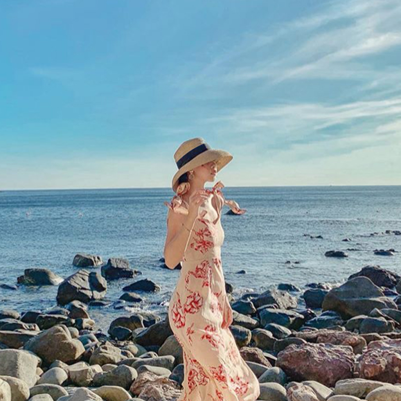 Hepburn-Sombrero de sol con lazo para mujer, sombrero de paja, sombrero de cubo, protector solar de color, sombrero de playa,