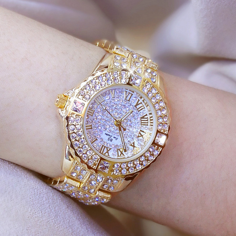 Mode Vrouwen Horloge Met Diamond Gold Horloge Dames Top Luxe Dames Casual Vrouwen Armband Horloges Relogio Feminino