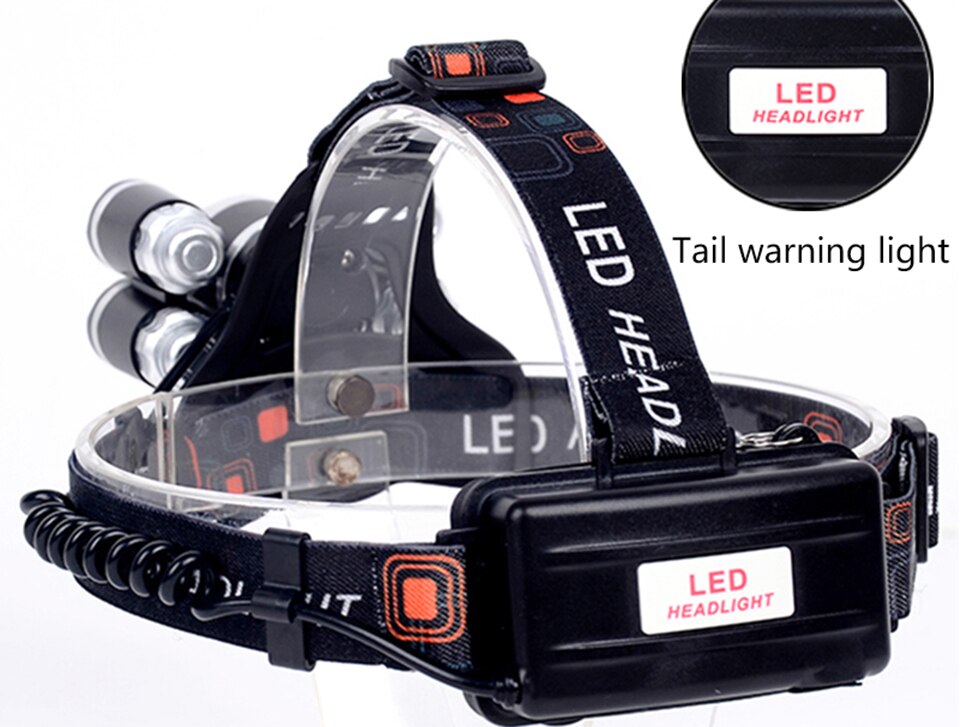 6000 Lumen Koplamp 5 * Led T6 Koplamp 4 Mode Koplamp Oplaadbare Head Lamp Zaklamp + 2*18650 Batterij + Ac/Dc Lader