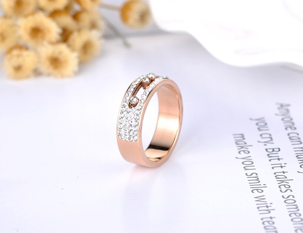 Lokaer Classic Mosaic Clay Rhinestone Crystal Rings Bangle Sets Titanium Steel Rose Gold Color Wedding Jewelry For Women SE022