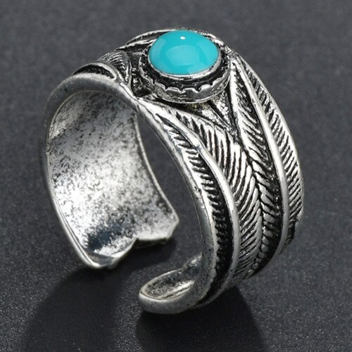 Anillo Retro de Cruz Punk para Hombre y mujer, pluma, piedra azul, estrella, Calavera, Animal, anillos que se abren ajustables, bisutería para Hombre Vintage: R6