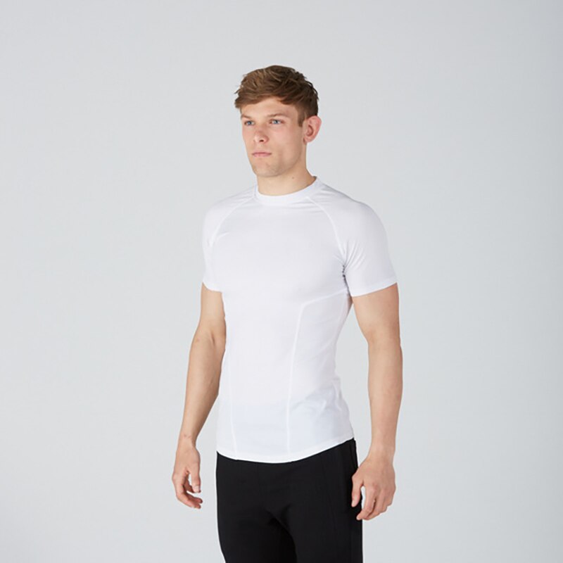 Camiseta deportiva de secado rápido para correr para hombre de estilo europeo y americano de manga corta y cuello redondo: Blanco / XL