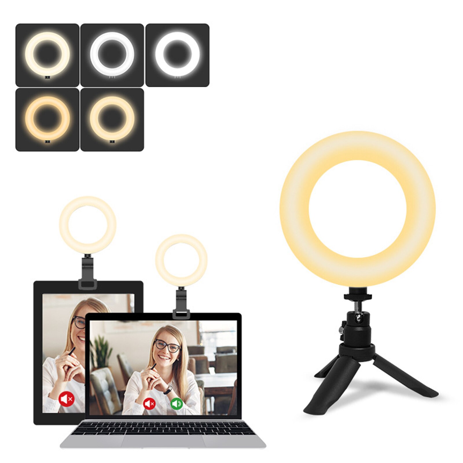 Broadcast Laptop LED Ring Bracket Fill Light with Clip Tripod Lighting for Online Class Video Live Make-Up Selfie Light Tiktok