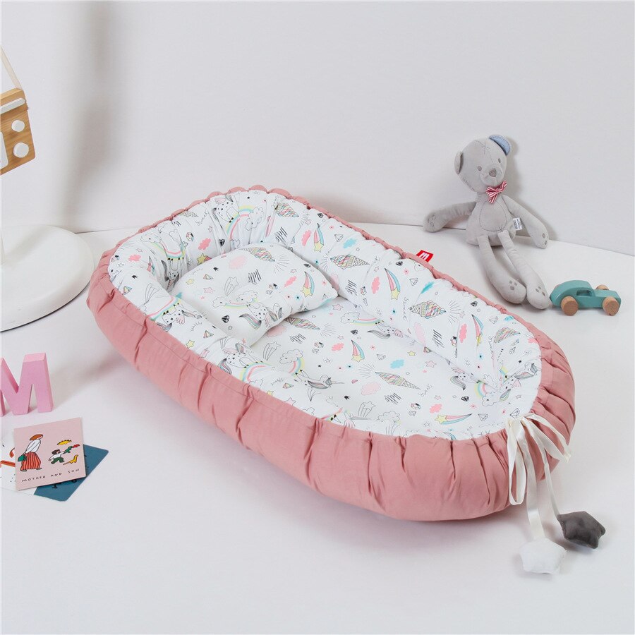 Babynest med pude pude nyfødt seng bærbar dreng pige rejseseng behagelig blød bomuld baby vugge baby mobil tremmeseng: N11