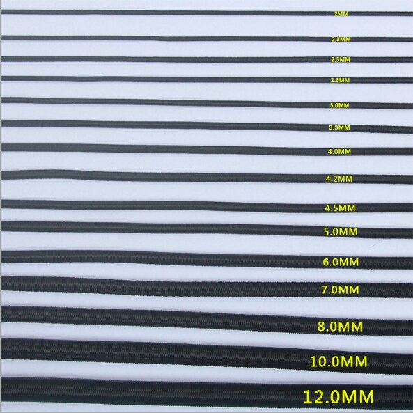 Corde élastique noire pour trampoline et chaises et élastique, 5 mètres par lot, 1.0 à 12mm,