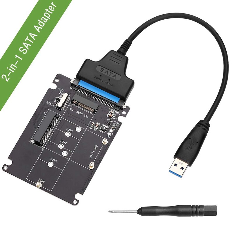 M.2 NGFF or MSATA to SATA 3.0 Adapter USB 3.0 to 2.5 SATA Hard Disk 2 in 1 Converter Reader Card with Cable for PC Laptop