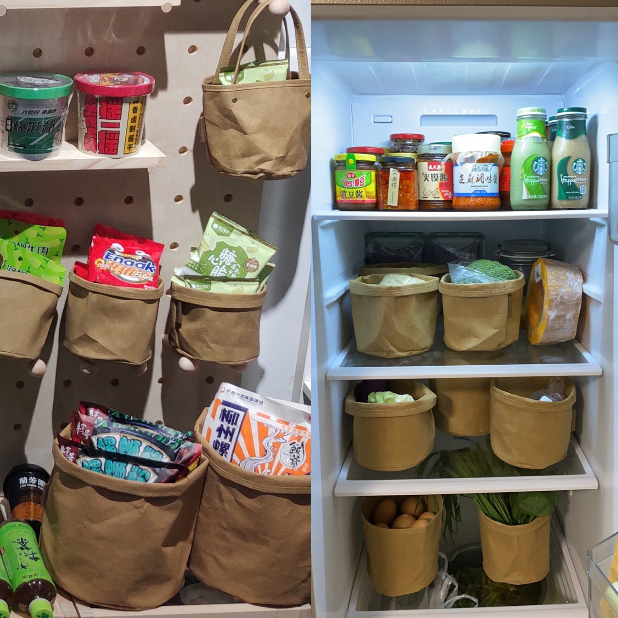 Reusable Produce Bags Kraft Paper, Washable Zero-waste fruit and vegetable organizer bags for refrigerator,Toy Grocery bag