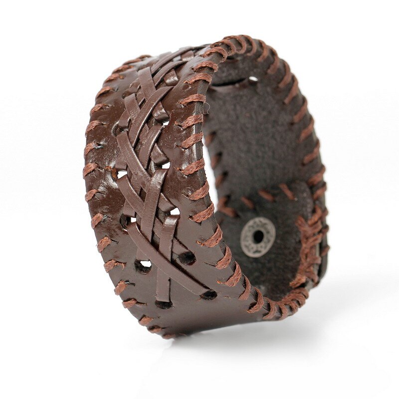 Charm Bracelets For Women Vintage Knight Courage Bandage Woven Wrap Female Leather Bracelets.: Brown