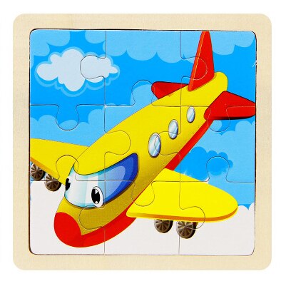 Mini Size 11*11cm Wooden 3D Cartoon Puzzle Jigsaw for Children Kids Cartoon Animal/traffic Puzzles Educational Toy Girl Boy: plane