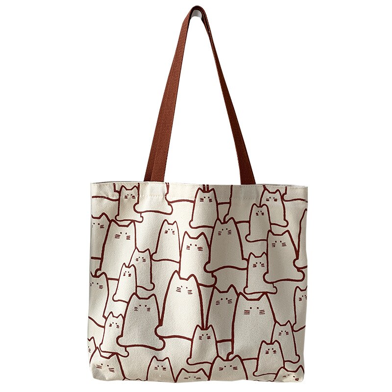 Sac à main en toile de grande capacité pour femmes, fourre-tout avec fermeture éclair, motif chat mignon, petit sac à bandoulière de styliste de Style japonais
