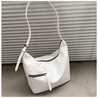 2021Solid Color PU Leather Female Tote Handbag Lady's Shoulder Large Bags Brand Women‘s Casual Zipper Bag: White