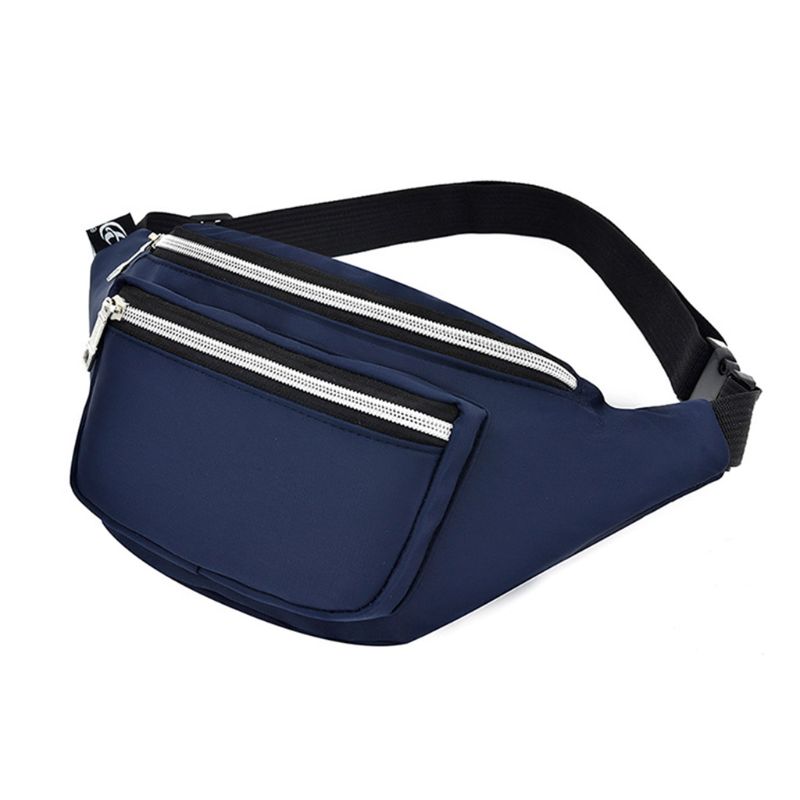 Unisex nylon heuptas mobiele telefoonhouder portemonnee dubbele rits borst handtas: Bl