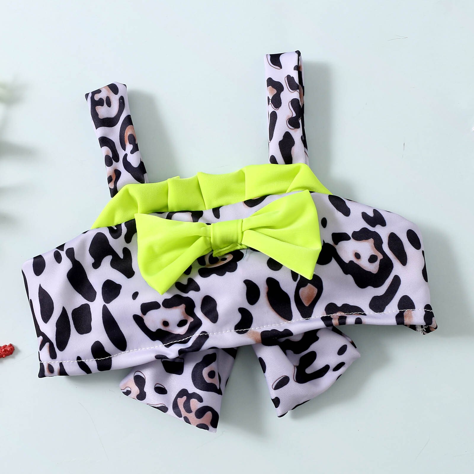 Kids Girl Two-Piece Swimwear Leopard Print Bowknot Bikini Tops+Elastic Waist Bathing Shorts Children Girl Bikinis Set 1-5Years