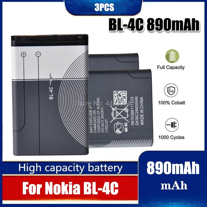 890mAh BL 4C BL-4C batería para Nokia 6100, 6125, 6136, 6170, 6300, 7705, 7200, 7270, 8208 de la batería BL4C: 3pcs