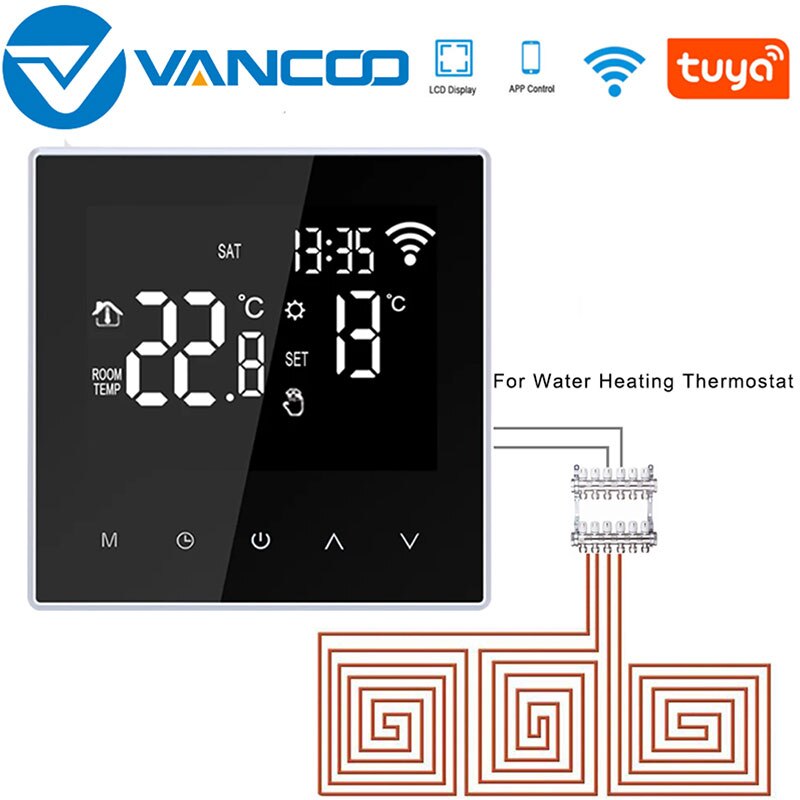 Vancoo Tuya WiFi Smart Thermostat 220V for Electric Floor Heating Water/Gas Boiler Temperature Remote Controller LCD Display: TGR81-WIFI-WP