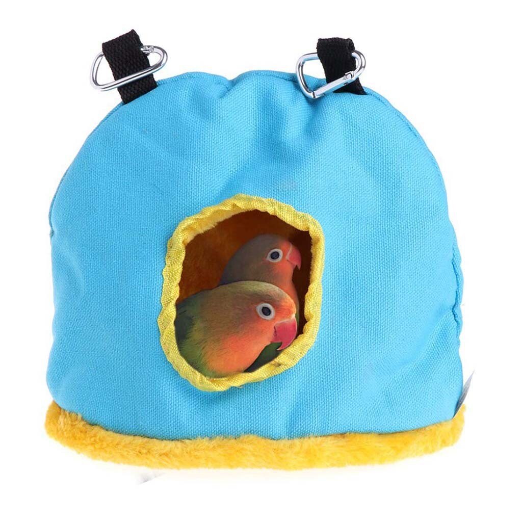 Warm Vogel Bed Huis Hut Opknoping Kooi Pluche Vogel Hamster Parrot Plus Fluwelen Verdikking Herfst En Winter Warm Katoen nest: Blauw / S