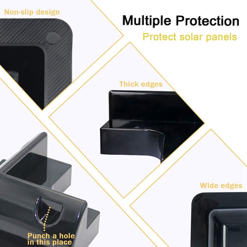 4Pcs RV Solar Panel Mounting Brackets Black Drill-Free Corner Bracket Support for RV Boat Caravans